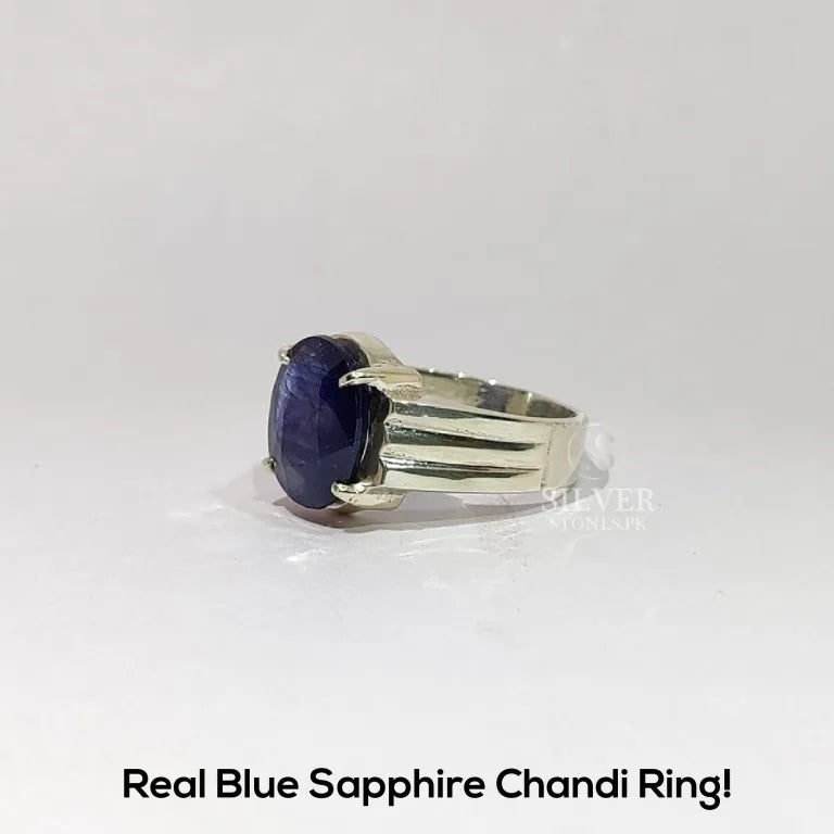 Real Blue Sapphire (Neelam) Silver Ring