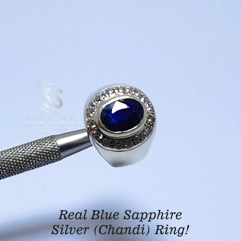 Real Blue Sapphire (Neelam) Silver Ring
