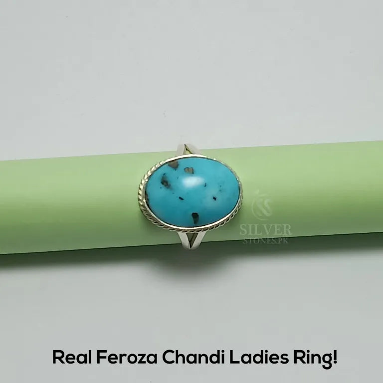 Real Feroza Stone Chandi Ladies Ring