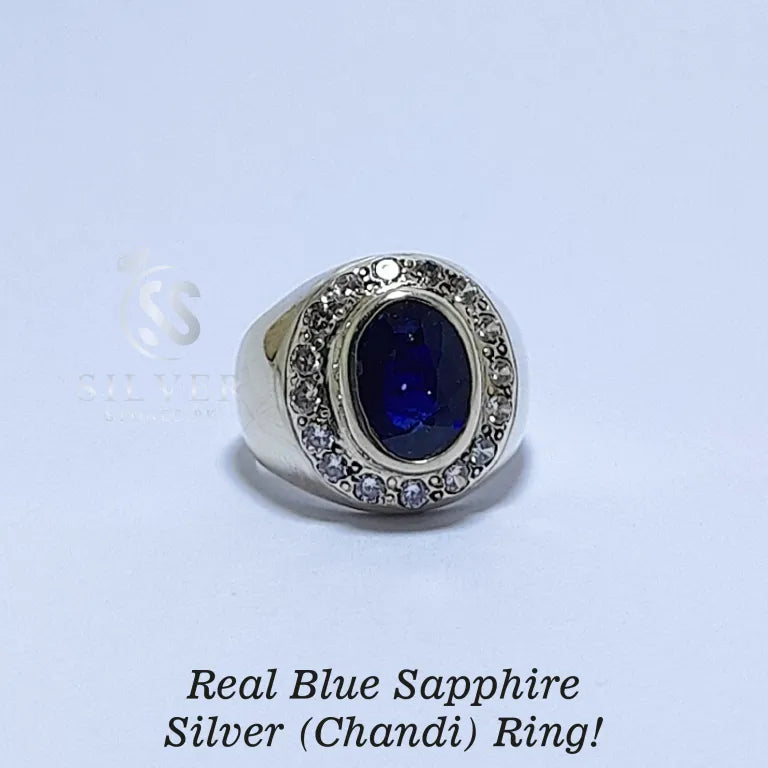 Real Blue Sapphire (Neelam) Silver Ring