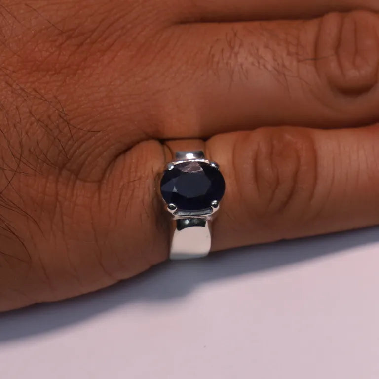 Real Blue Sapphire (Neelam) Silver Ring