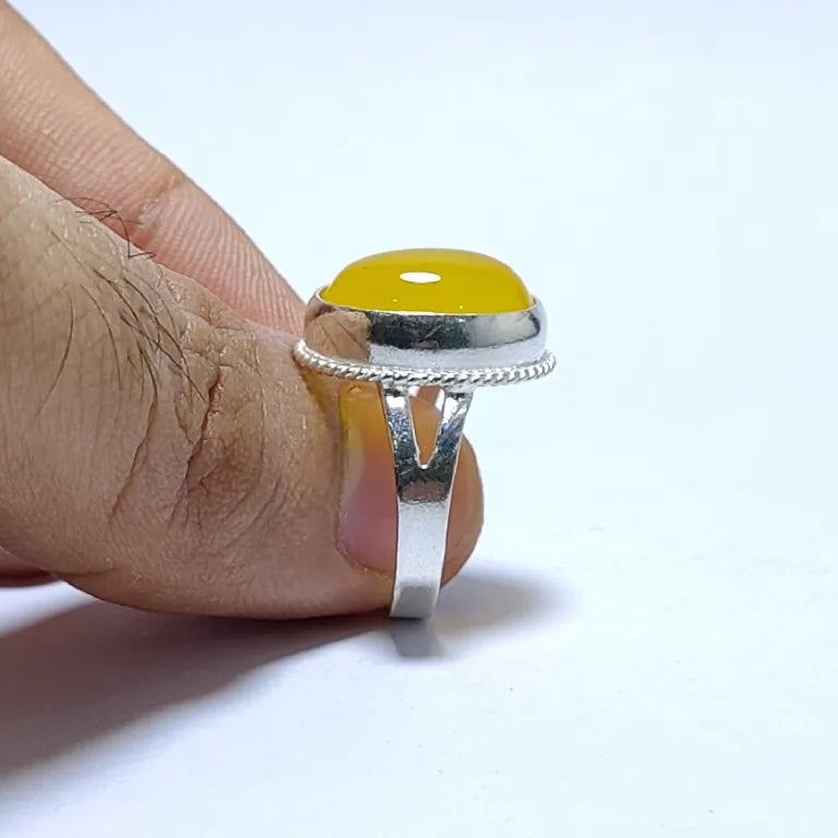 Real Yellow Aqeeq Silver (Chandi) Ring