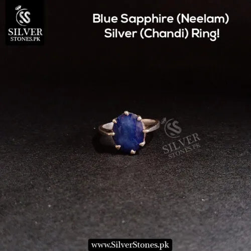 Real Blue Sapphire Chandi Ladies Ring