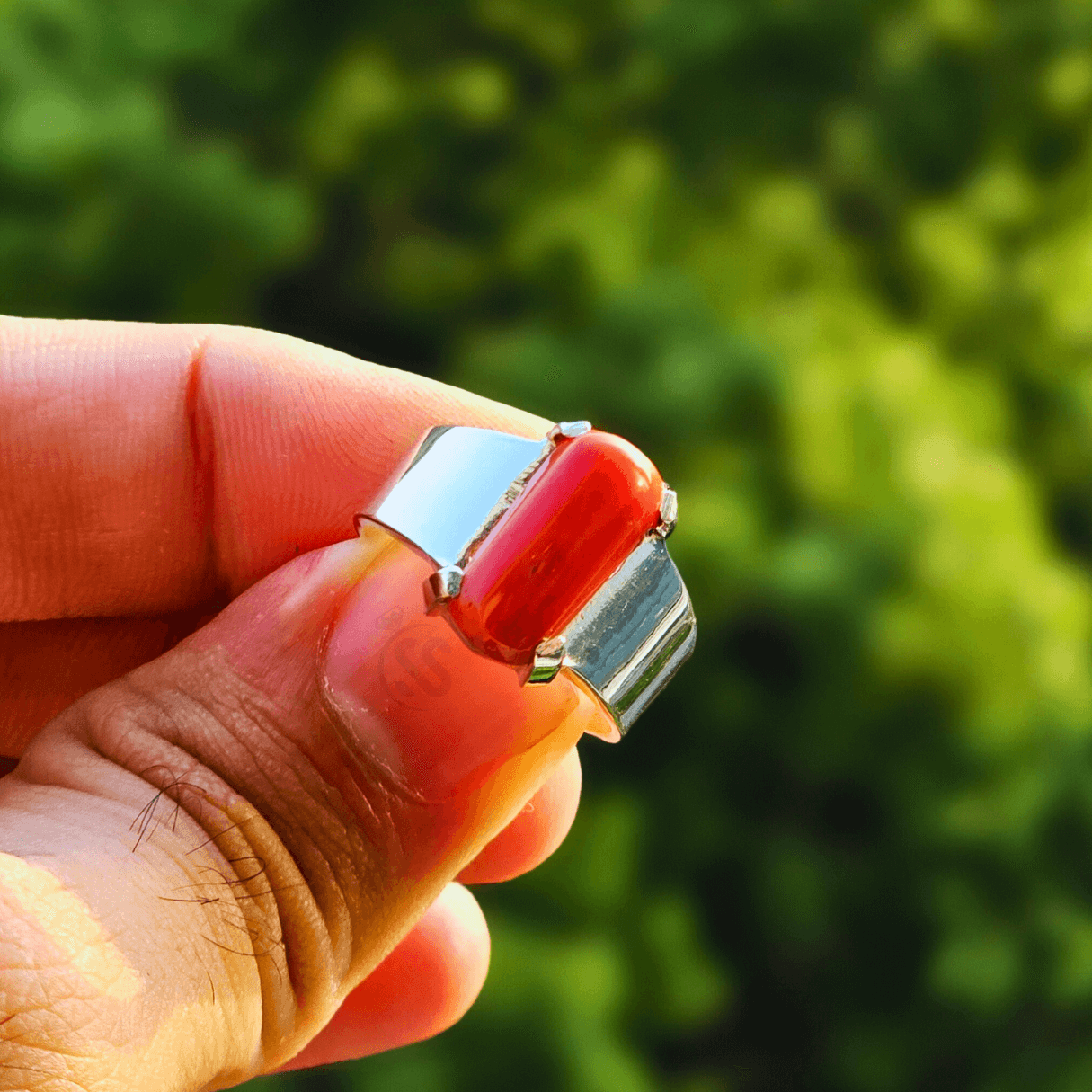Real Red Coral (Marjan) Silver Ring