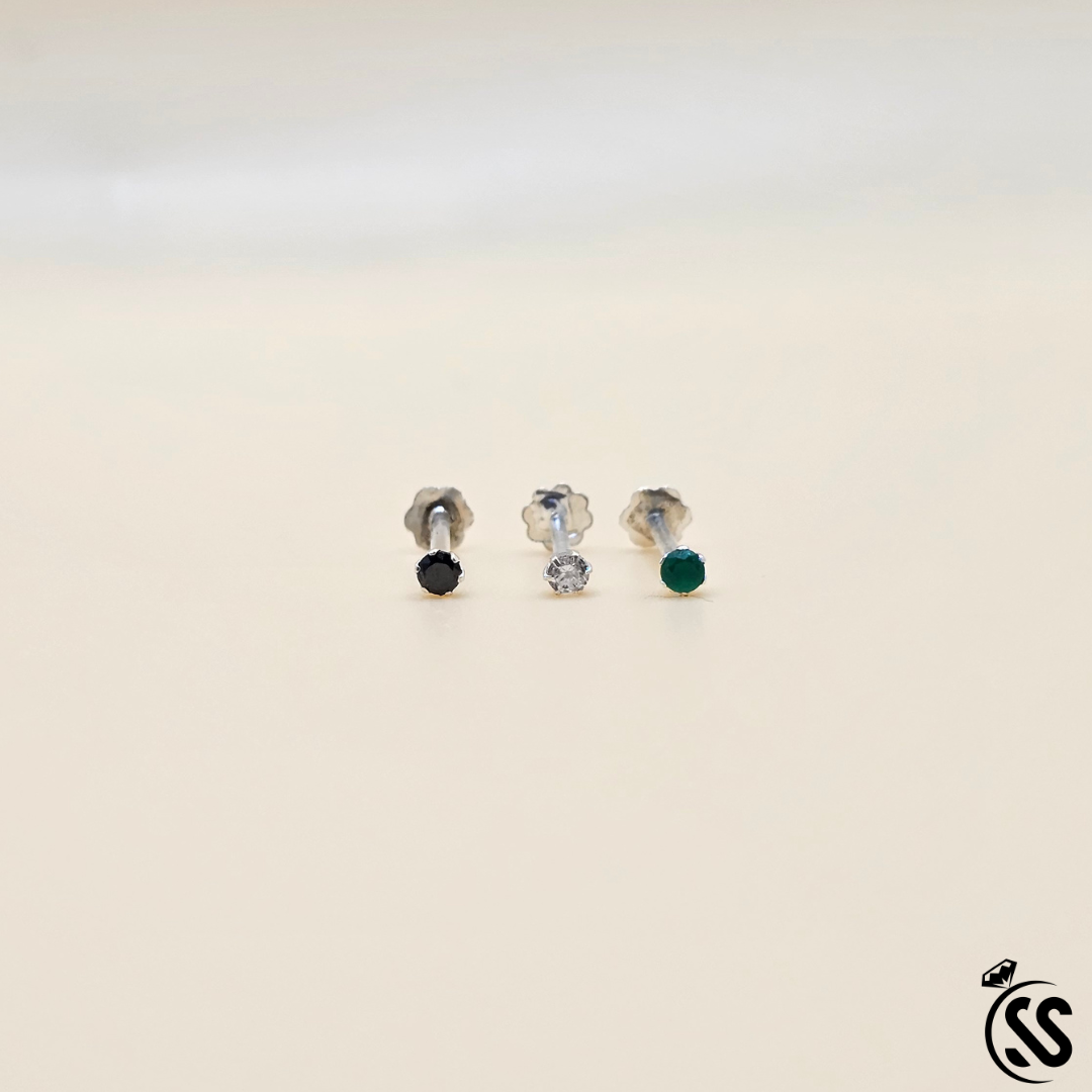 Pure Silver Nose Pins – Zircon Stone - SilverStones.Pk