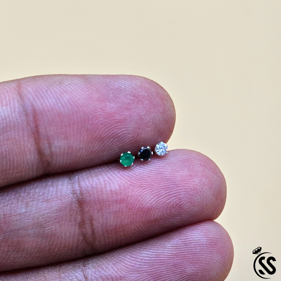 Pure Silver Nose Pins – Zircon Stone - SilverStones.Pk