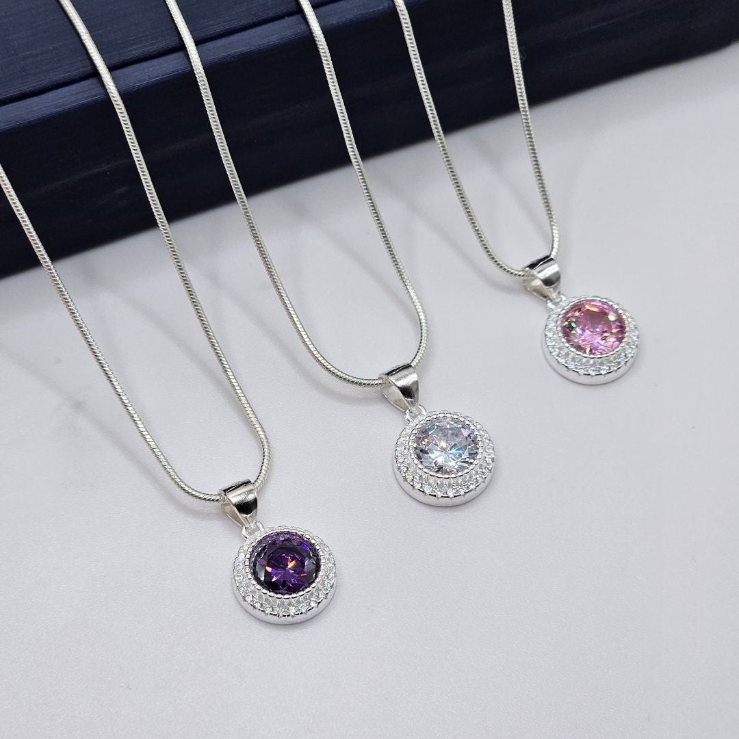 Timeless 925 Silver Pendant & Chain for Ladies – Zircon Sparkle