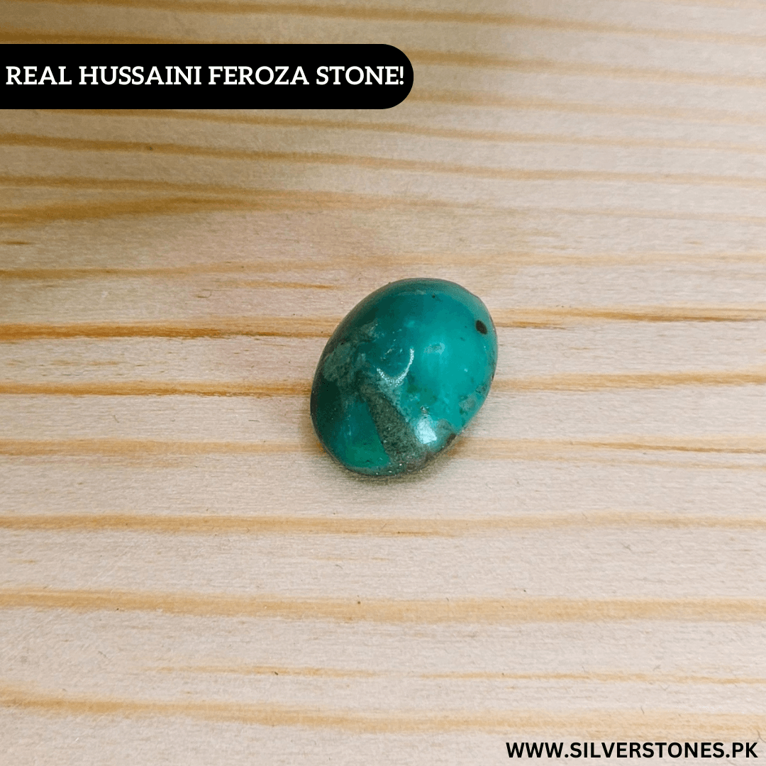 Real Shajri Hussaini Feroza stone, oval shape, showcasing natural beauty and intricate veining.