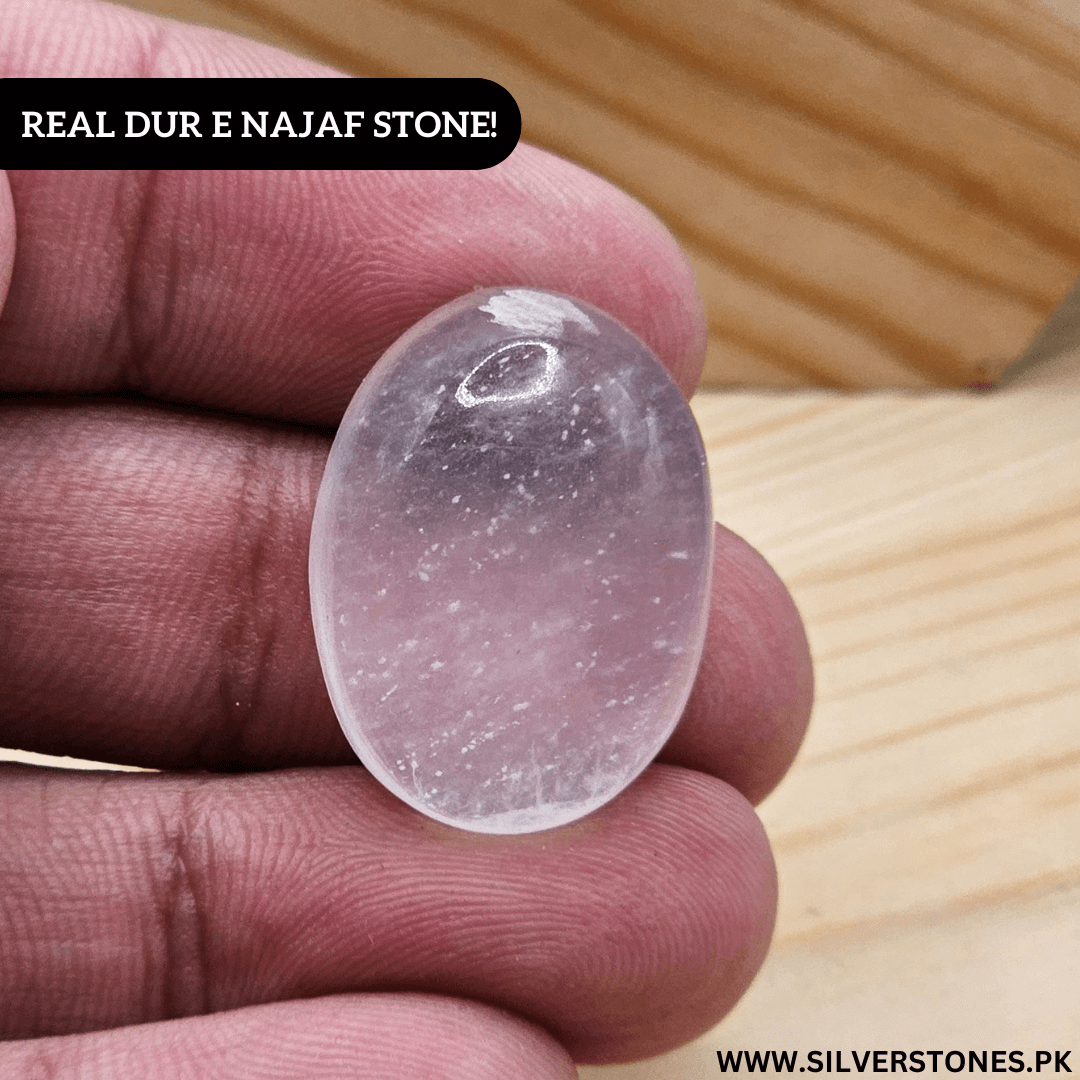 Real Dur-e-Najaf Stone in hand, showcasing its pure transparency and elegance, perfect for collectors and spiritual seekers.