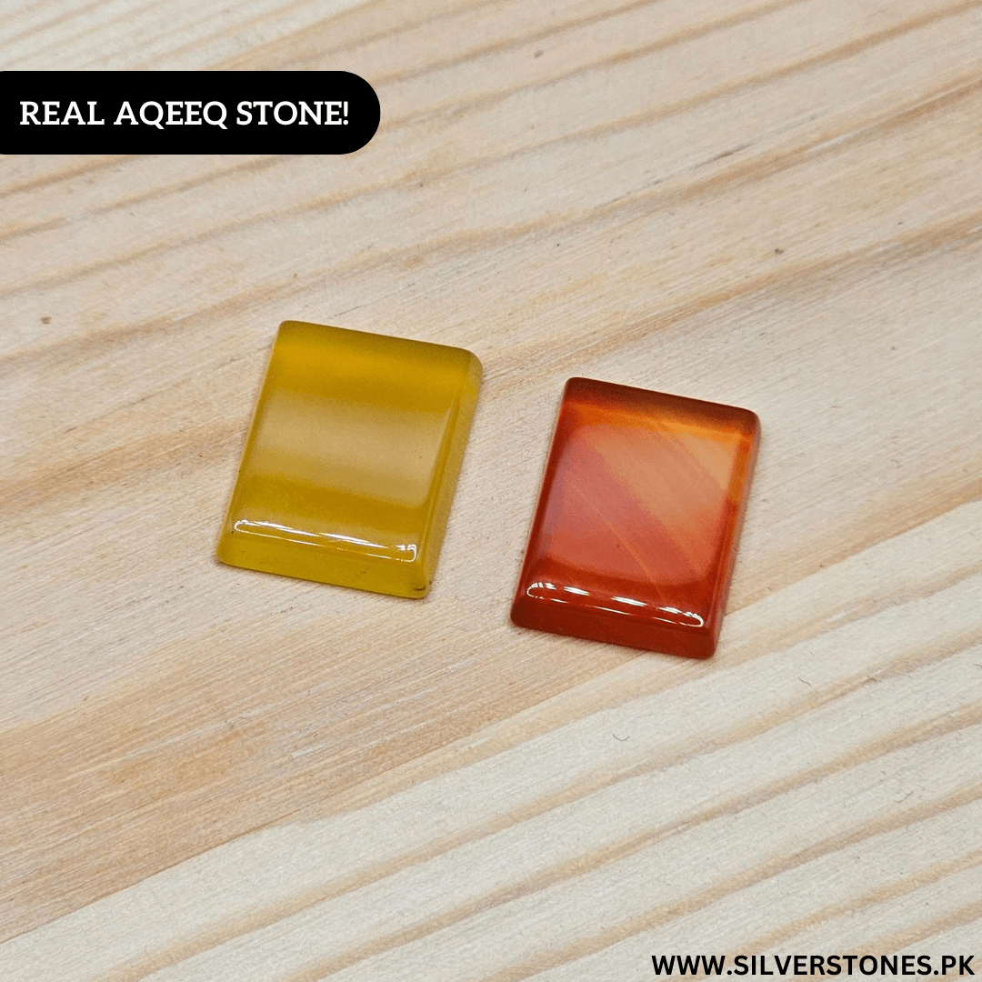 Real Yamni Aqeeq stones, showcasing vibrant yellow and red colors, symbolizing spiritual power and protection.