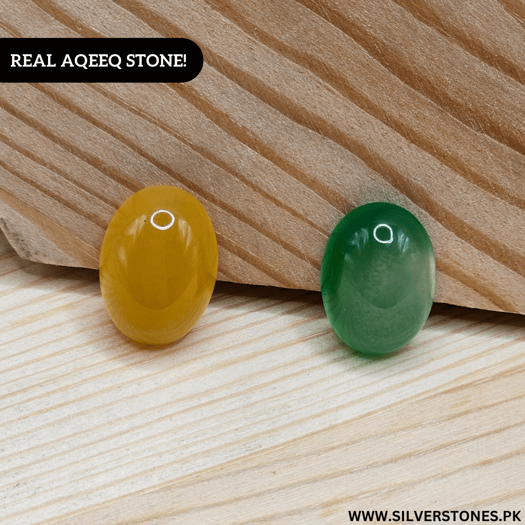 Real Yamni Aqeeq Stones in yellow and green, showcasing their natural beauty and spiritual significance.