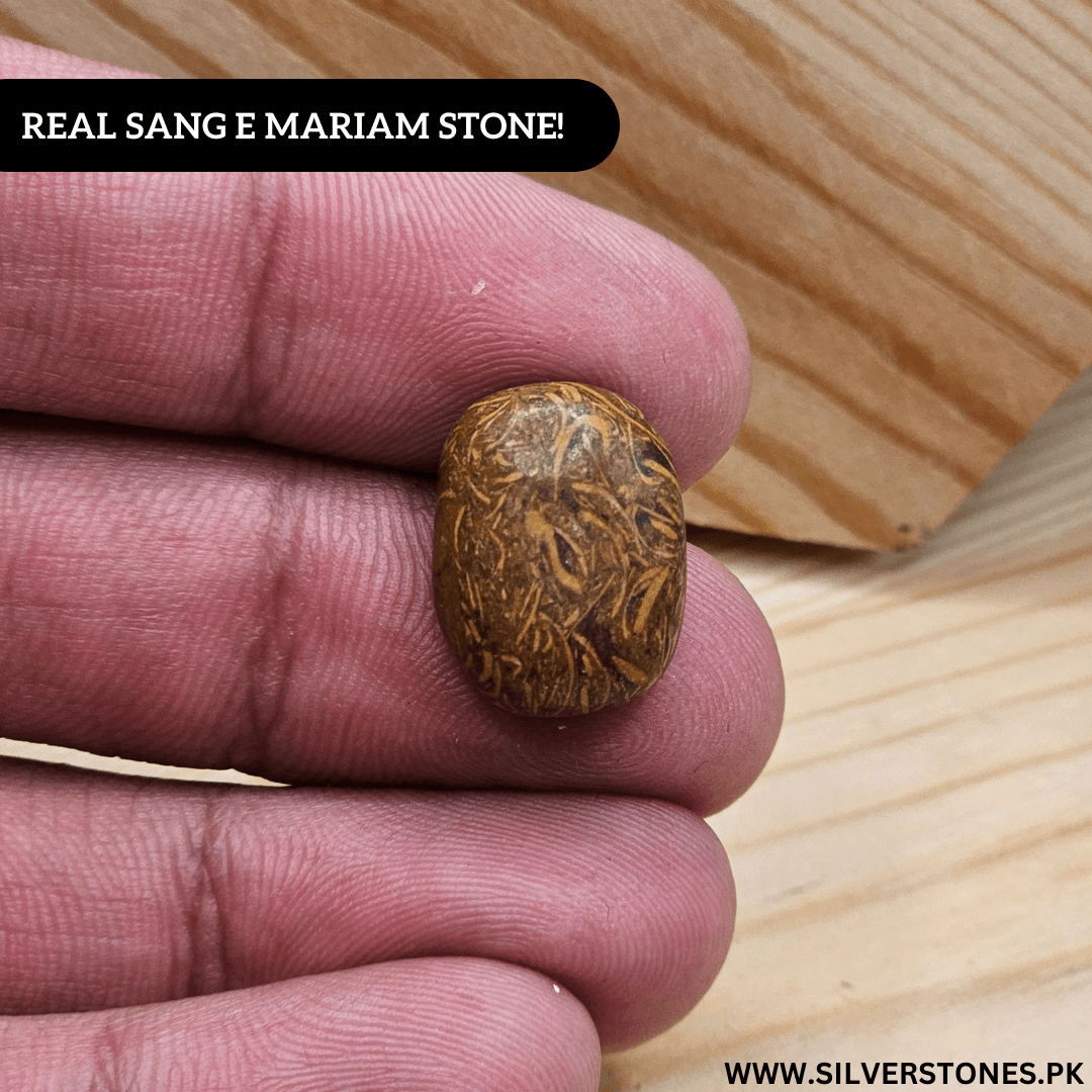 Real Sang-e-Mariam Stone in hand, showcasing its natural beauty and intricate patterns.