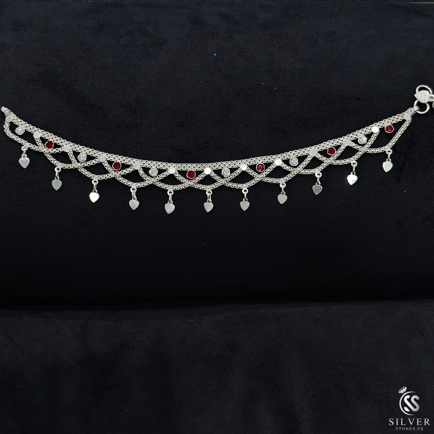 Silver Anklets With Zircons