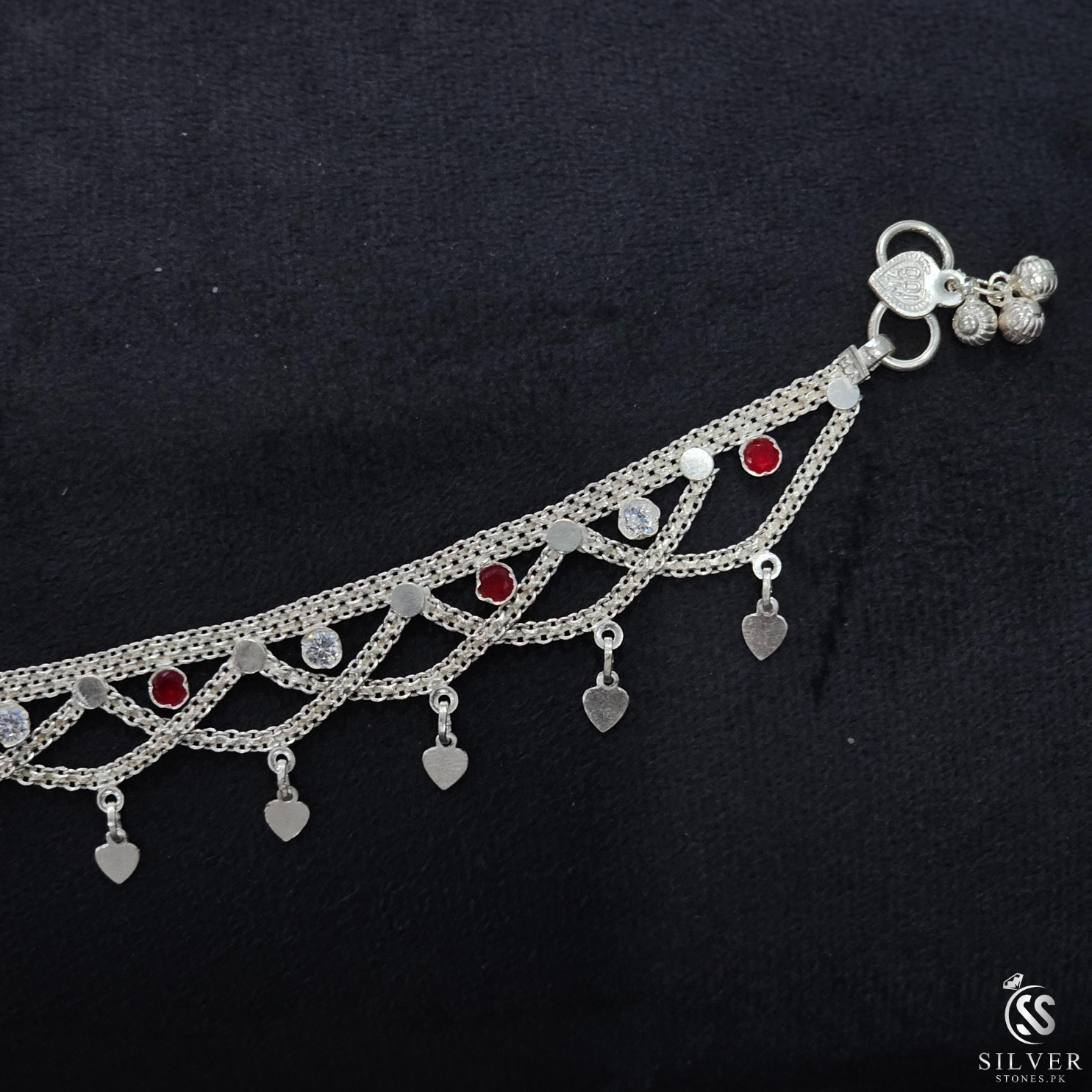 Silver Anklets With Zircons