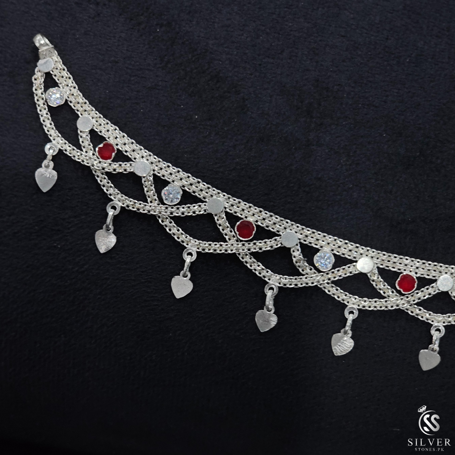 Silver Anklets With Zircons