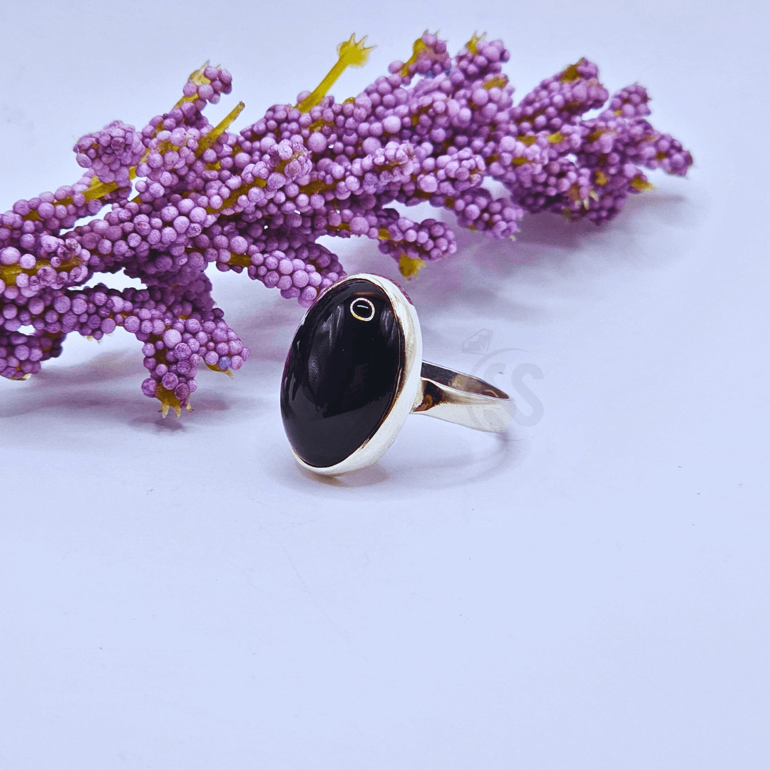 Real Black Aqeeq Silver (Chandi) Ring