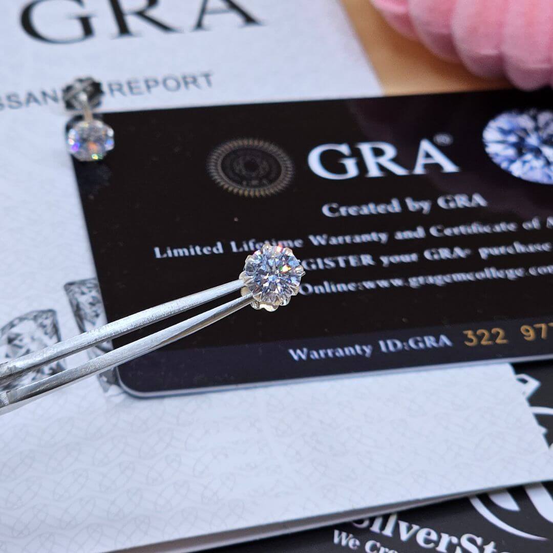 6mm | 0.8 Carat Moissanite Diamond Silver Earpins