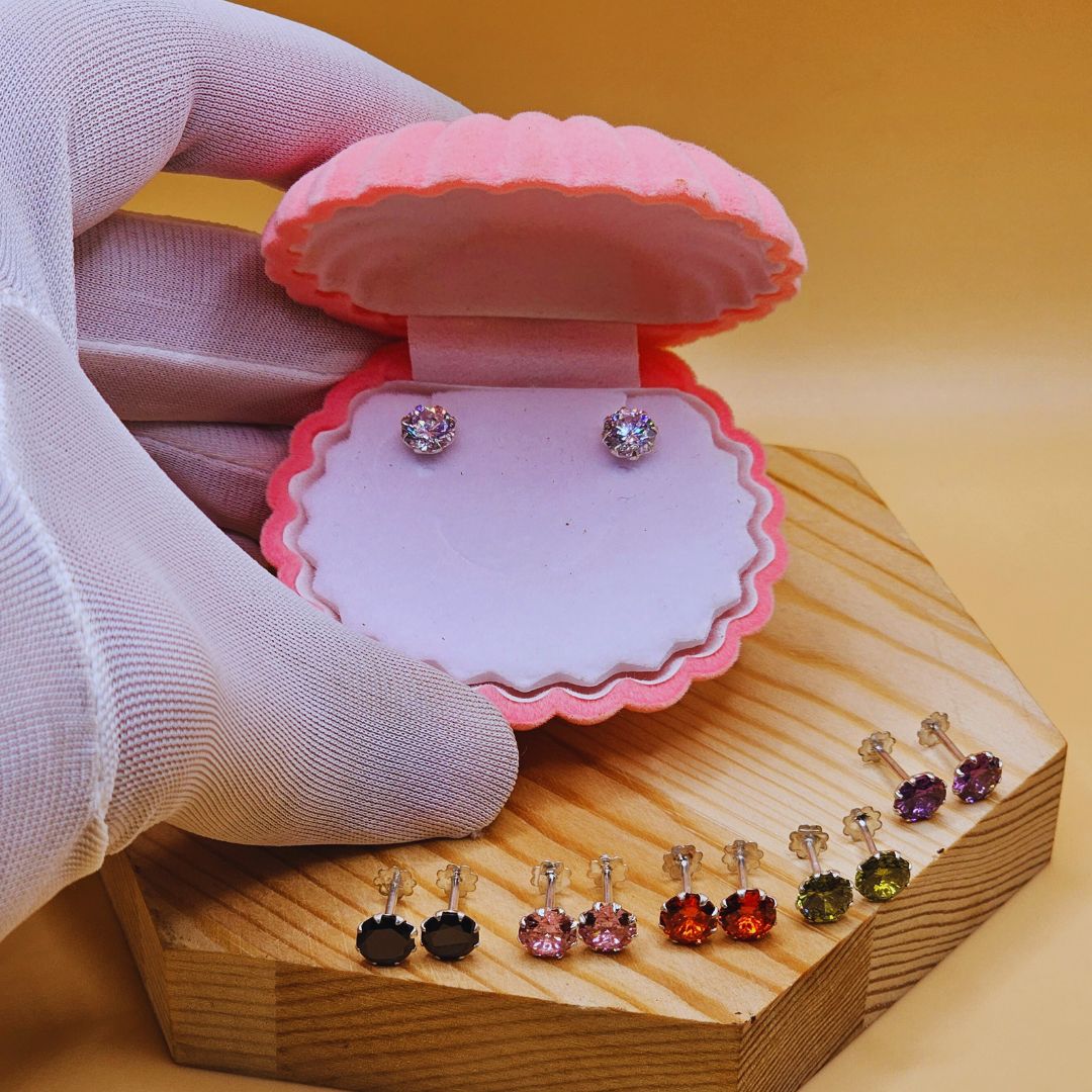 6 mm Zircon Chandi Ear Pins (Tops) - SilverStones.Pk