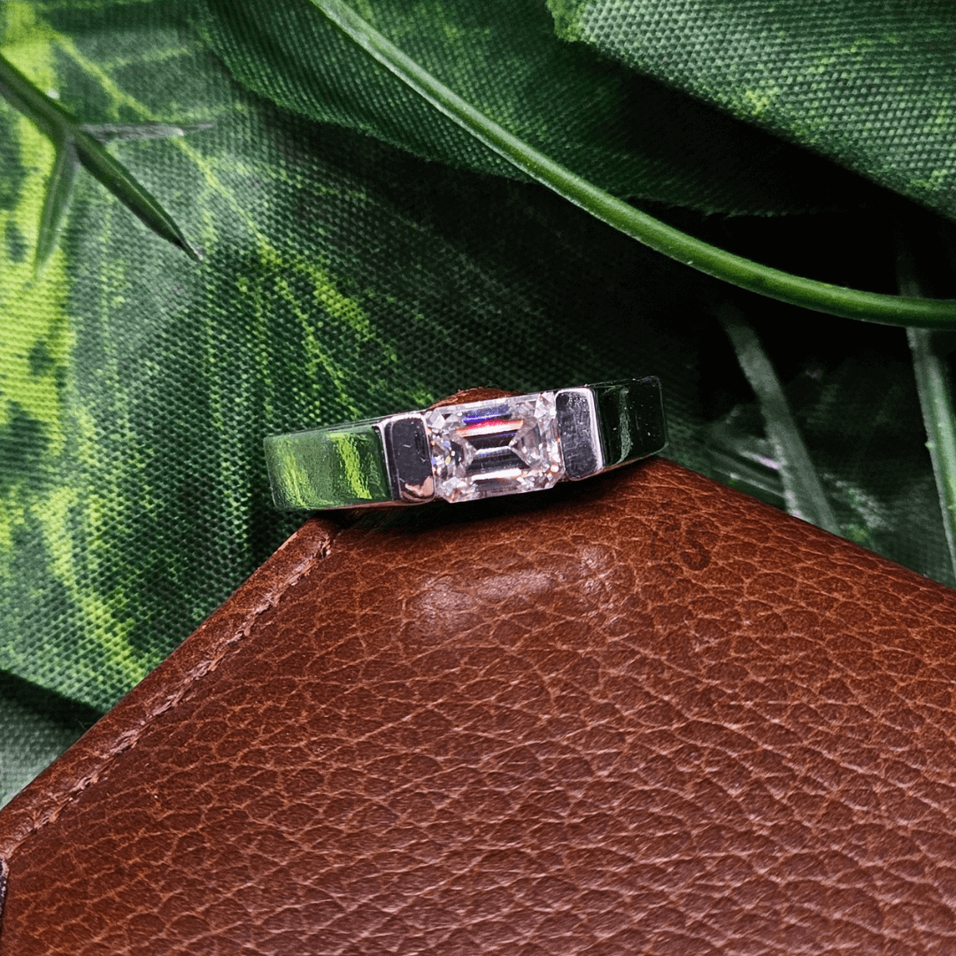 Moissanite Gents Silver Ring