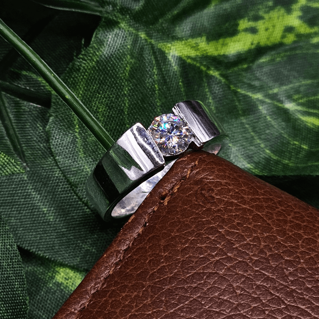 Moissanite Gents Silver Ring