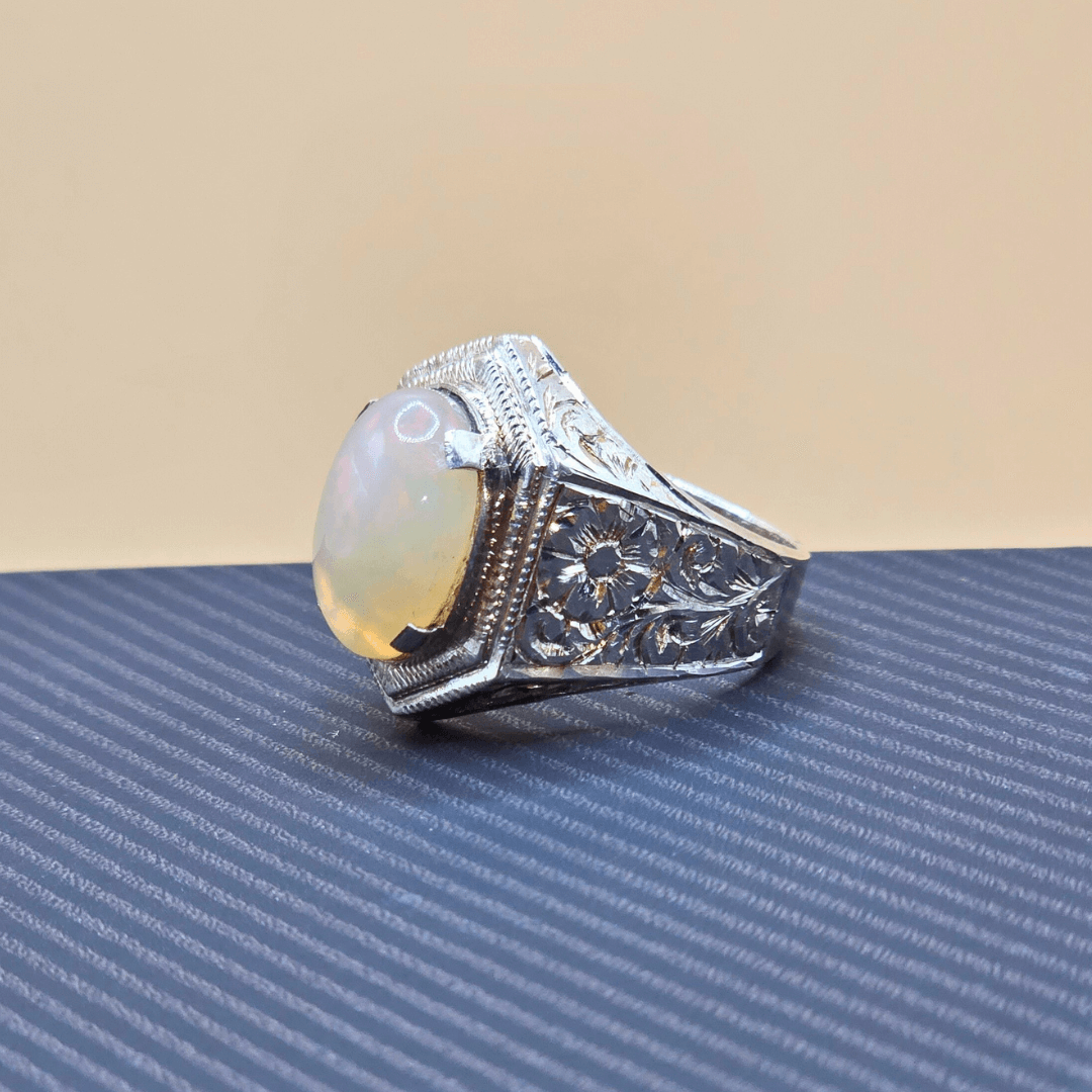 Handmade Pure Silver Opal Stone Ring for Gents
