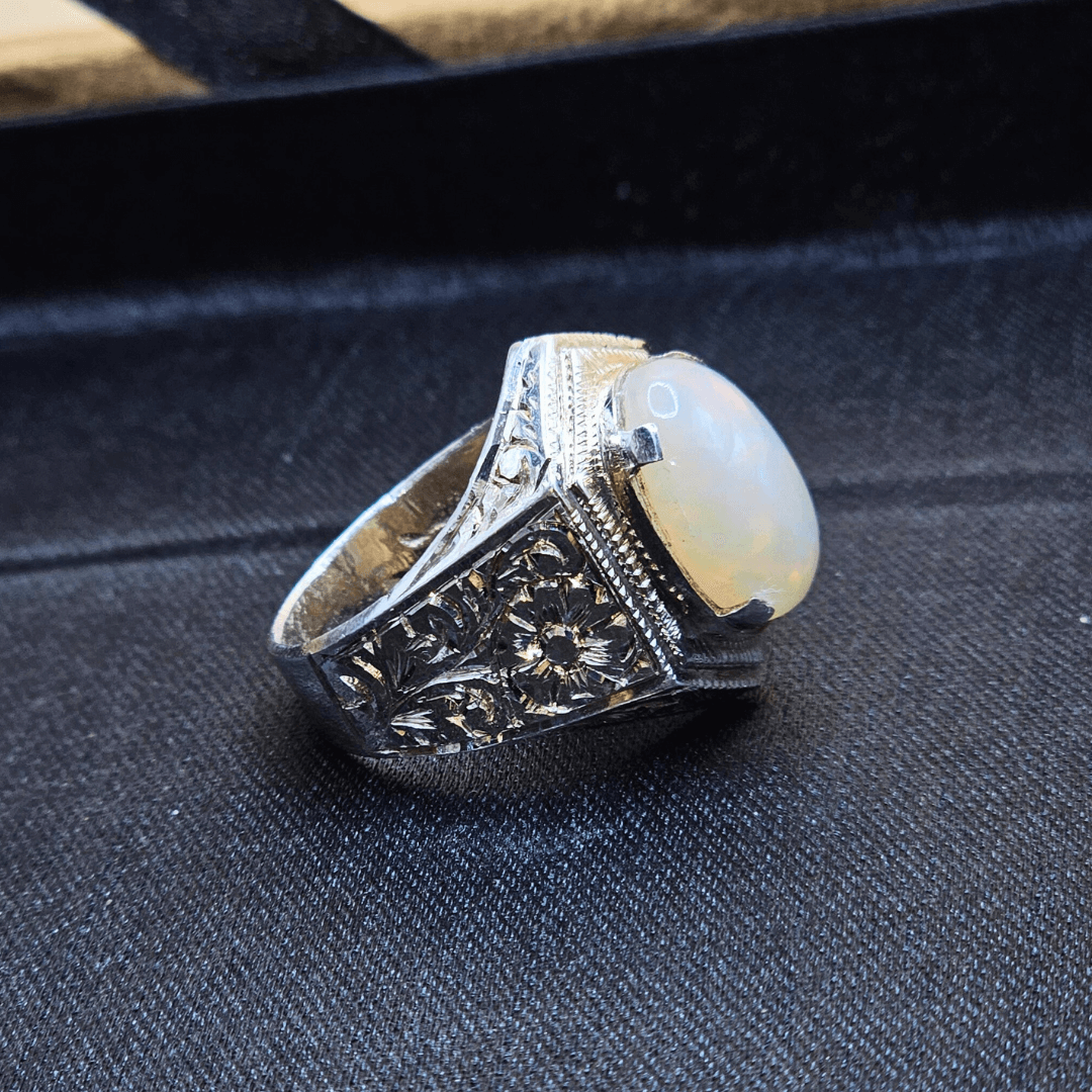 Handmade Pure Silver Opal Stone Ring for Gents