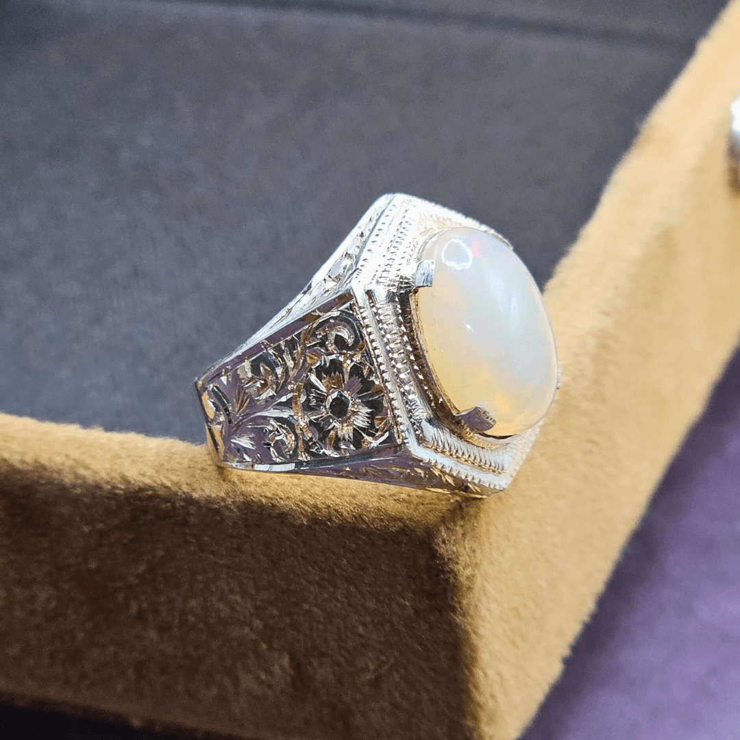 Handmade Pure Silver Opal Stone Ring for Gents