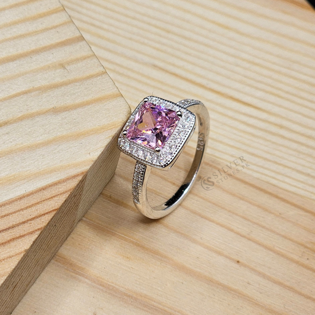 Pink Diamond In Silver Attractive Ring Ledis Zircon Sparkle: Italian