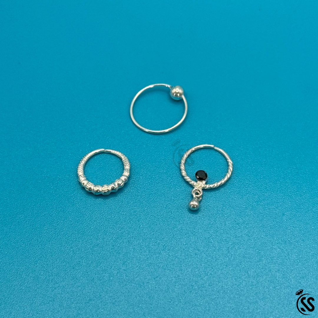 Pack of 3 Silver Nose Rings