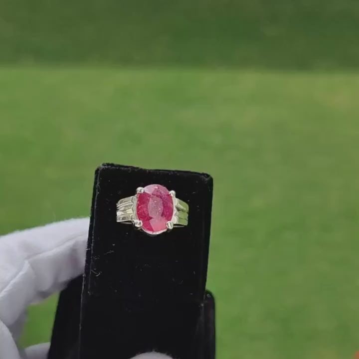 Real Ruby Stone Silver (Chandi) Ring for Men