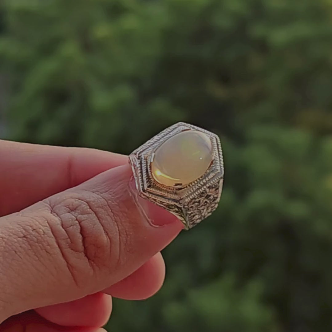 Handmade Pure Silver Opal Stone Ring for Gents