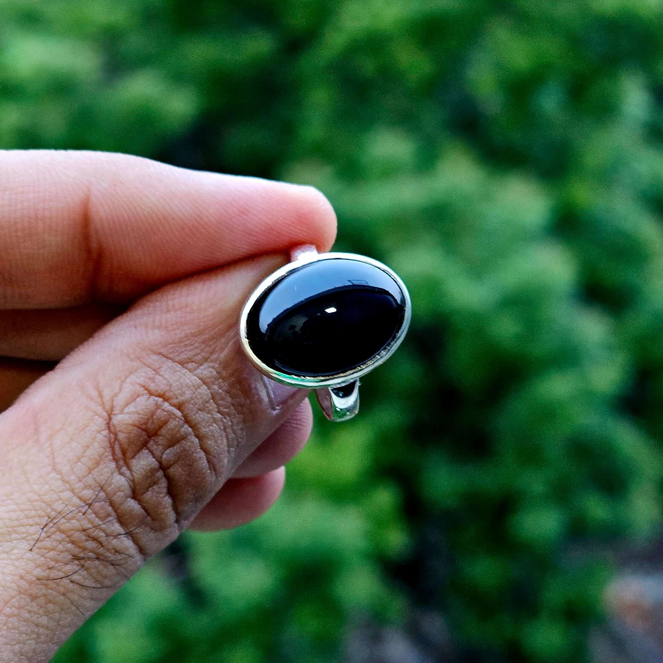 Real Black Aqeeq Silver (Chandi) Ring