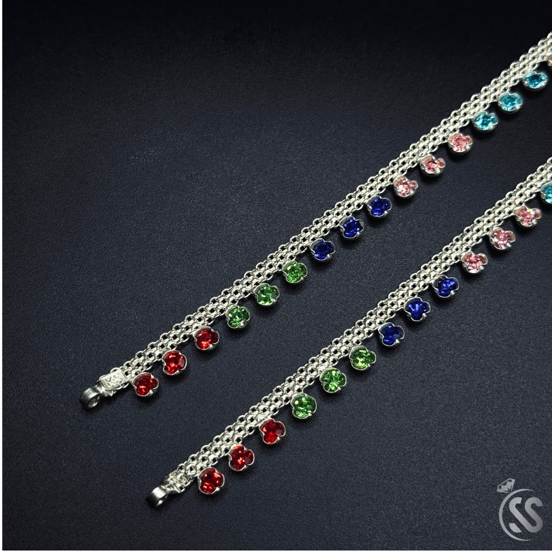 Silver Anklets With Multi Zircons - SilverStones.Pk