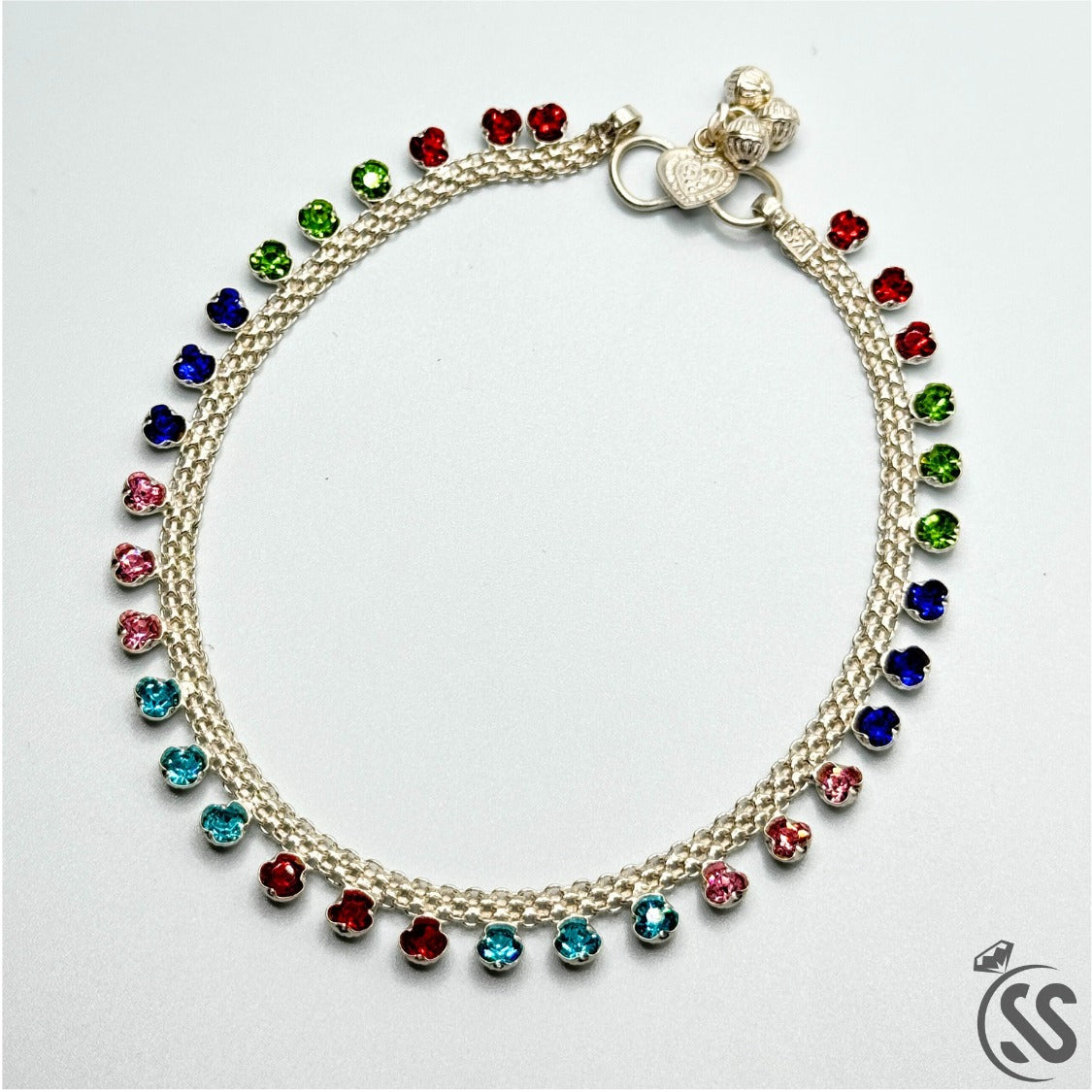 Silver Anklets With Multi Zircons - SilverStones.Pk