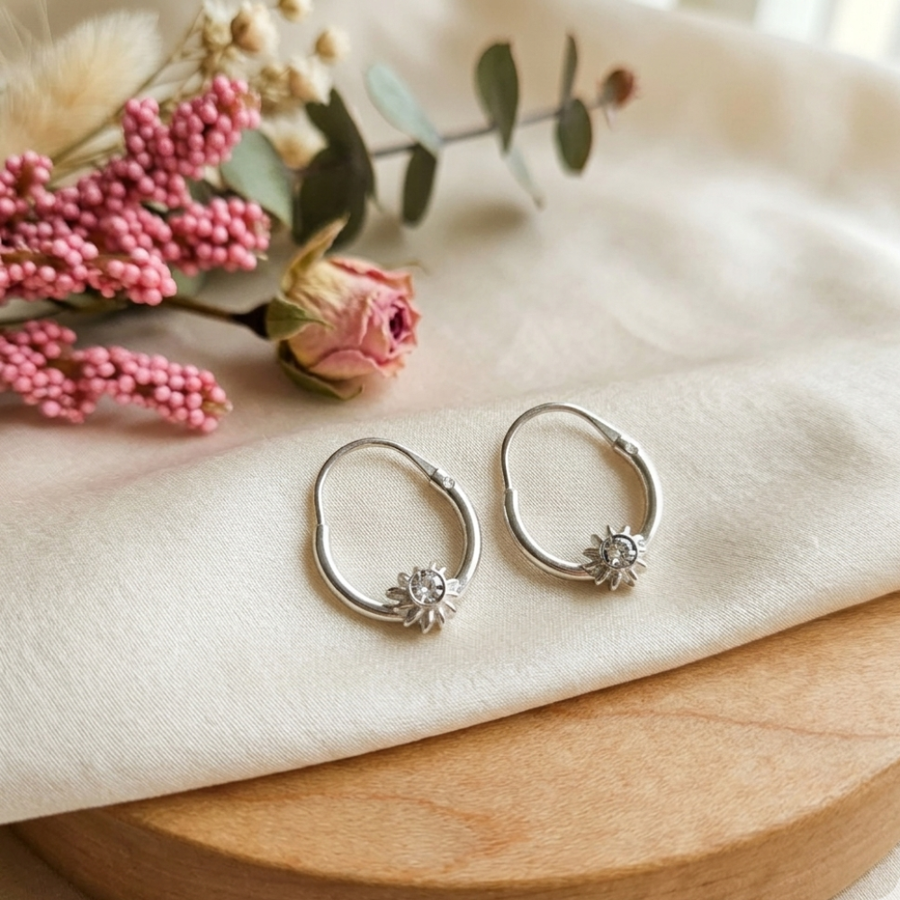 1. Pure silver 15mm hoop earrings white zircon stone women Silverstones.pk Pakistan