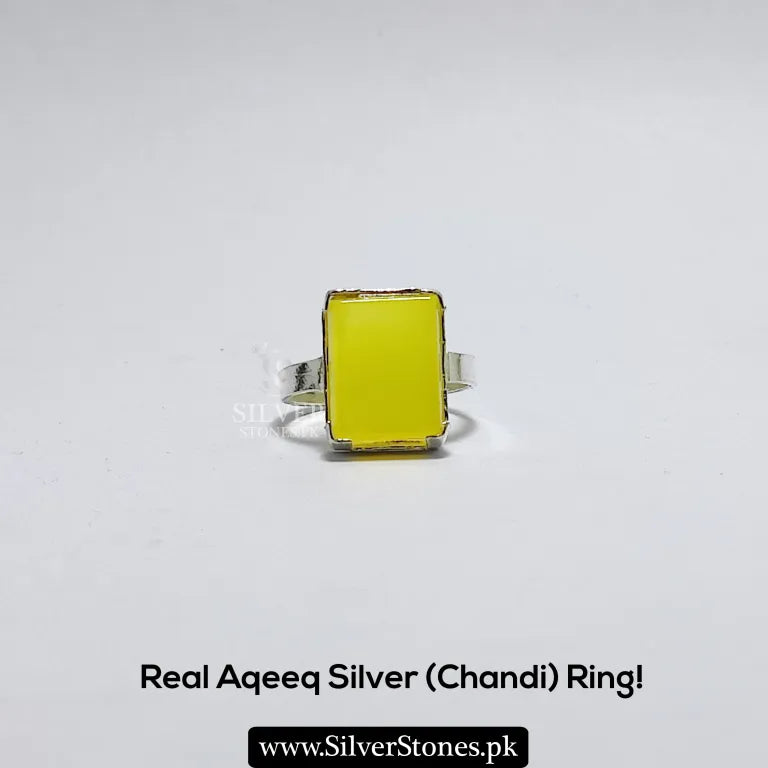 Real Yellow Aqeeq Silver (Chandi) Ring