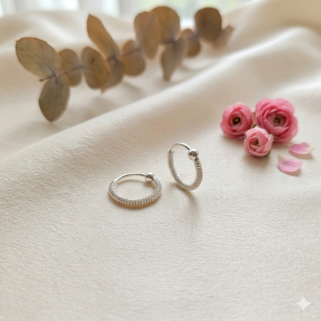 15mm handmade twisted pure silver hoop earrings women bangle style Silverstones.pk Pakistan