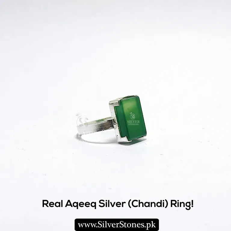 Real sqaure Aqeeq Silver (Chandi) Ring