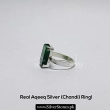 Real sqaure Aqeeq Silver (Chandi) Ring