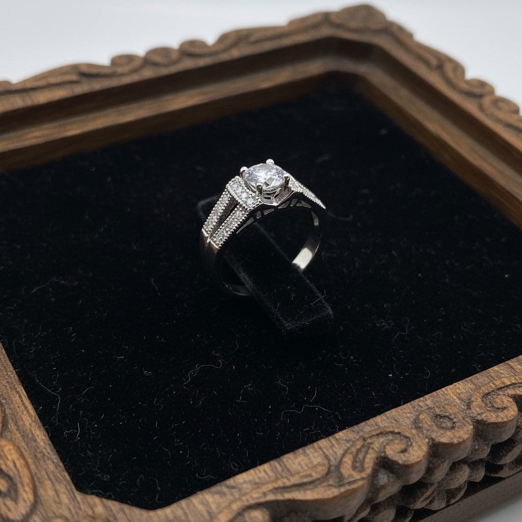 1 carat GRA certified moissanite rhodium 925 Italian silver ring gift packaging Silverstones Pakistan