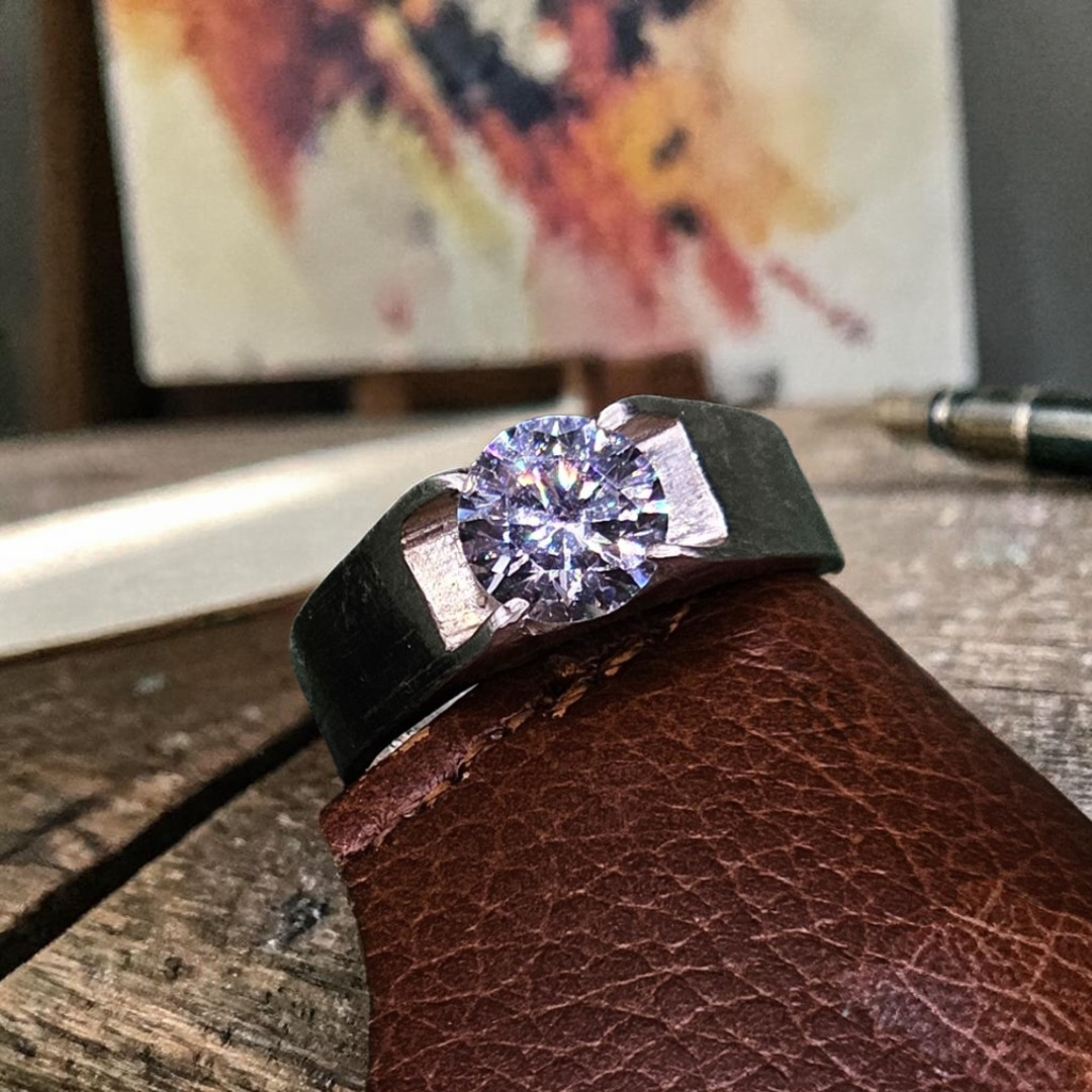 Moissanite Gents Silver Ring