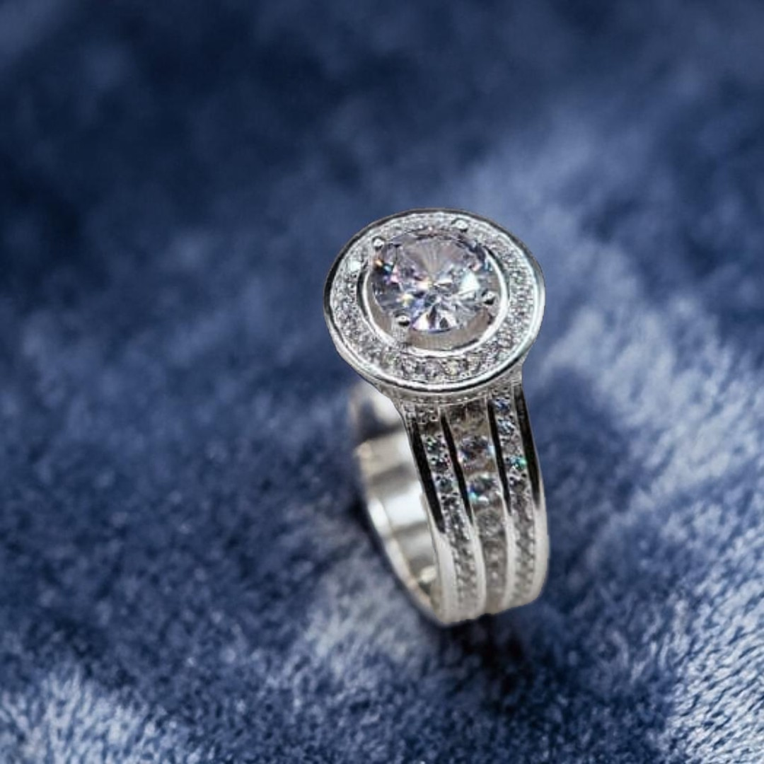 925 Italian Silver Moissanite Diamond Ring