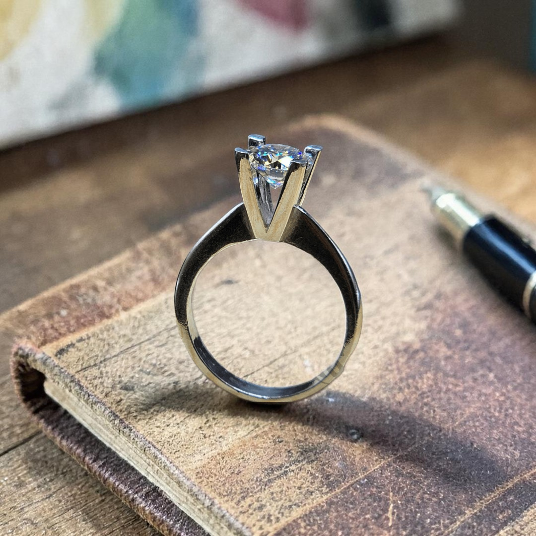 Silver Couple Rings with Moissanite Diamonds