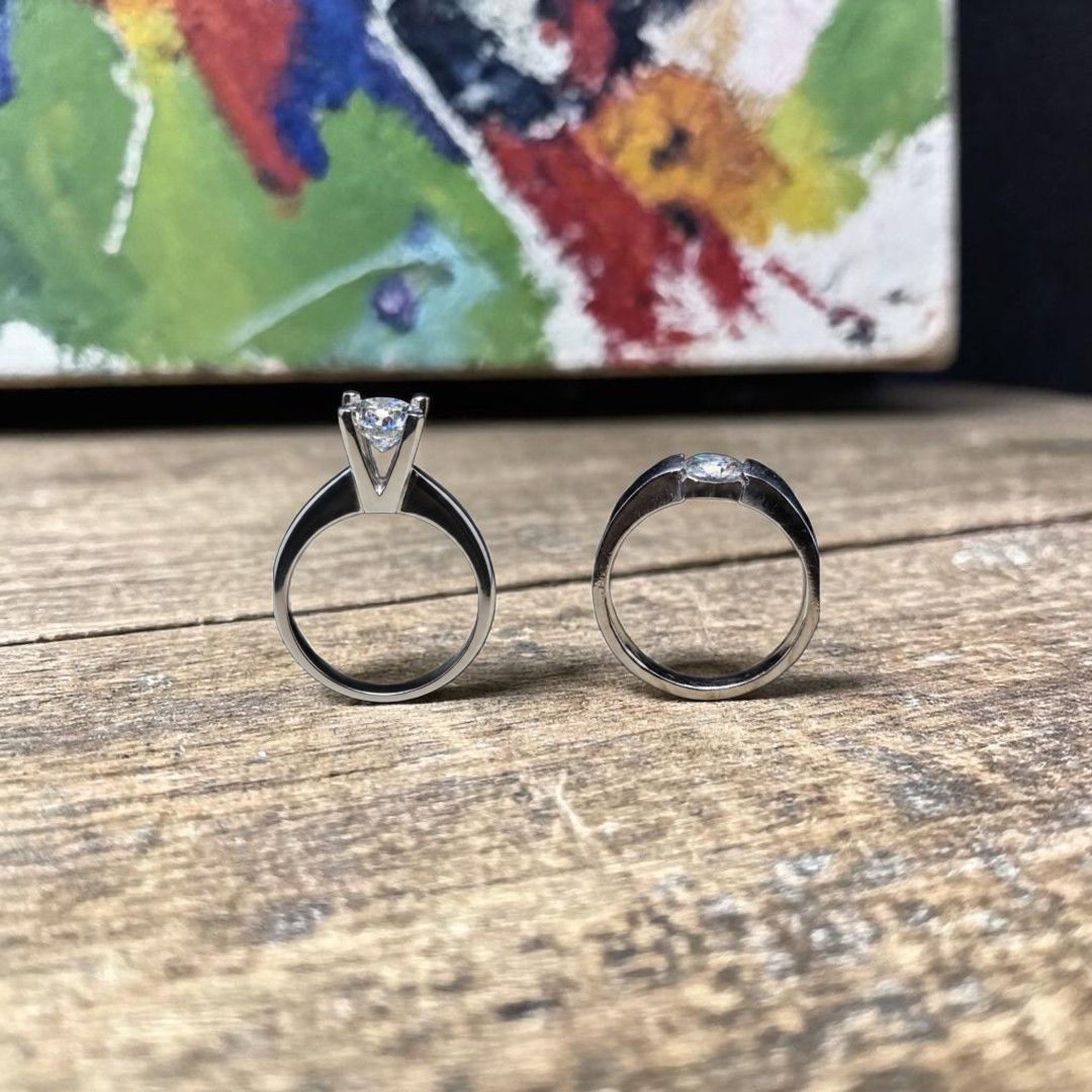 Silver Couple Rings with Moissanite Diamonds