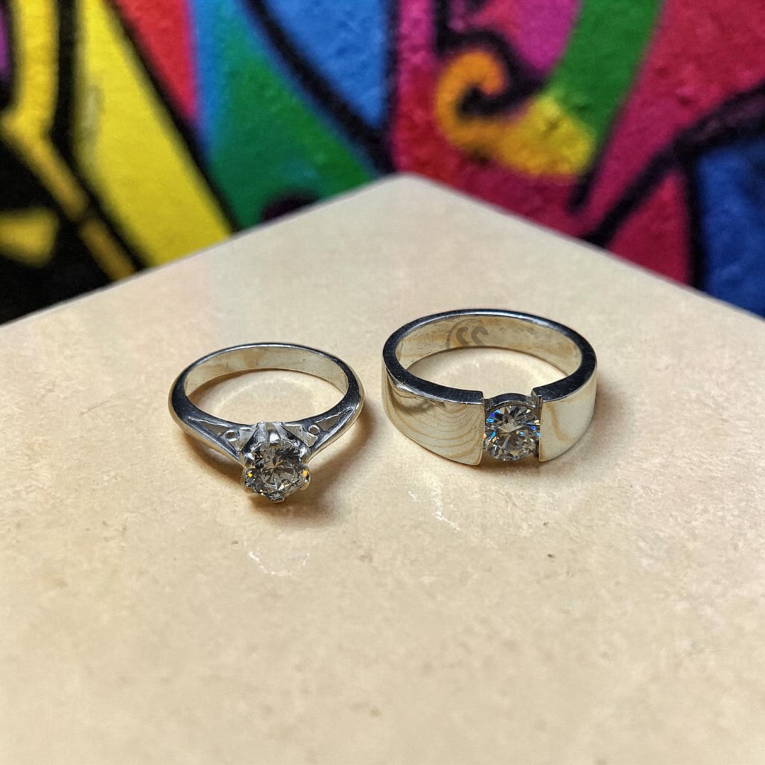 Silver Couple Rings with Moissanite Diamonds