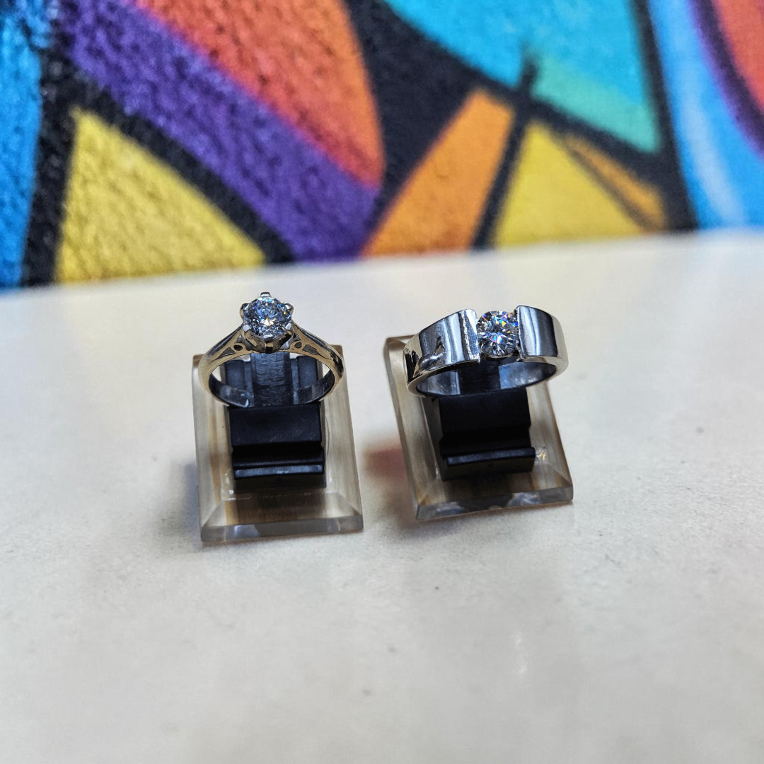 Silver Couple Rings with Moissanite Diamonds