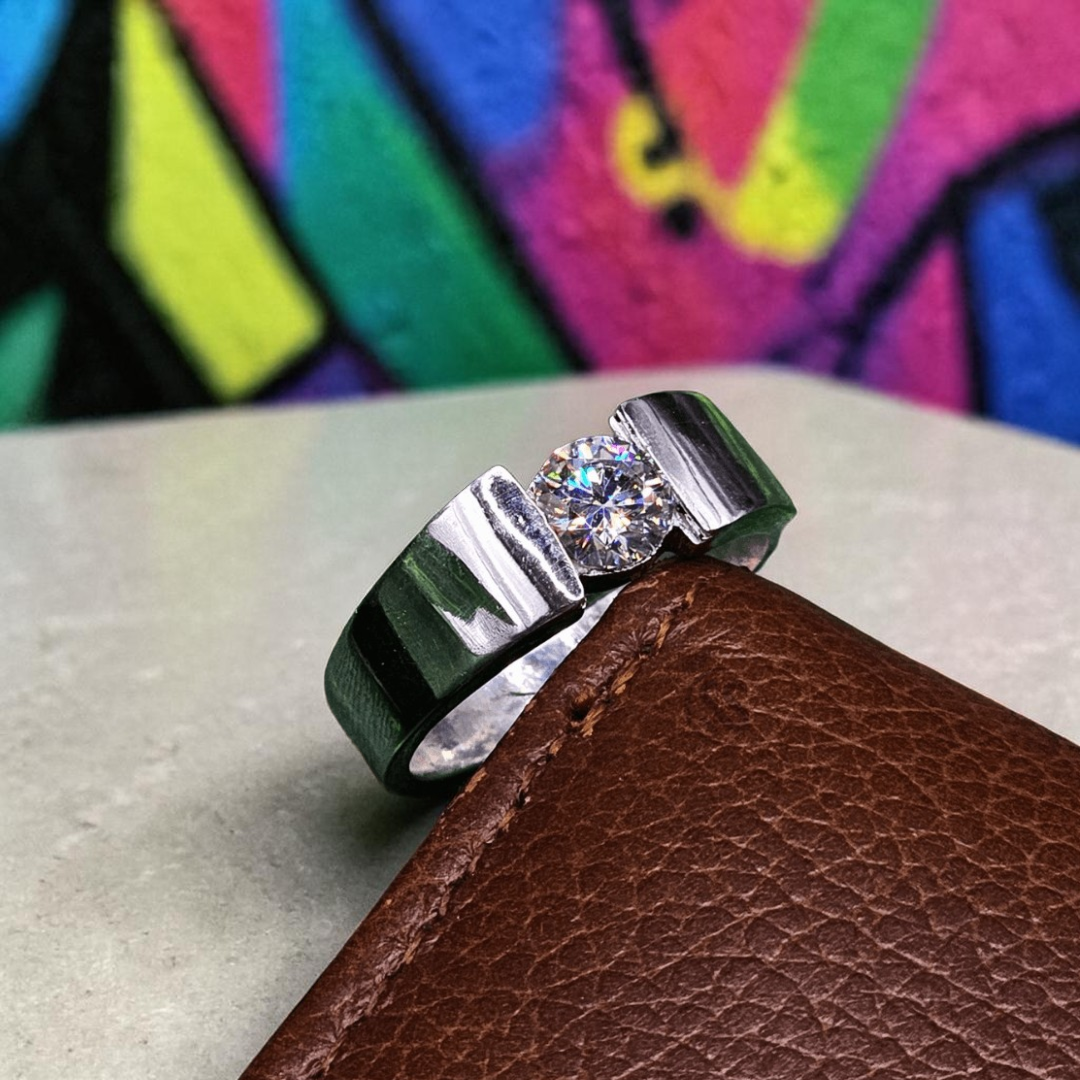 Moissanite Gents Silver Ring