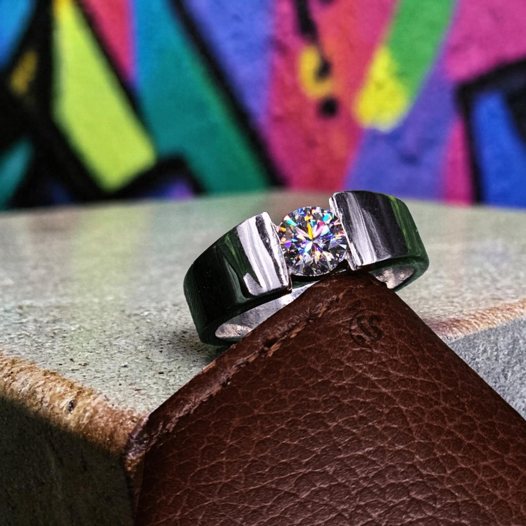 Moissanite Gents Silver Ring