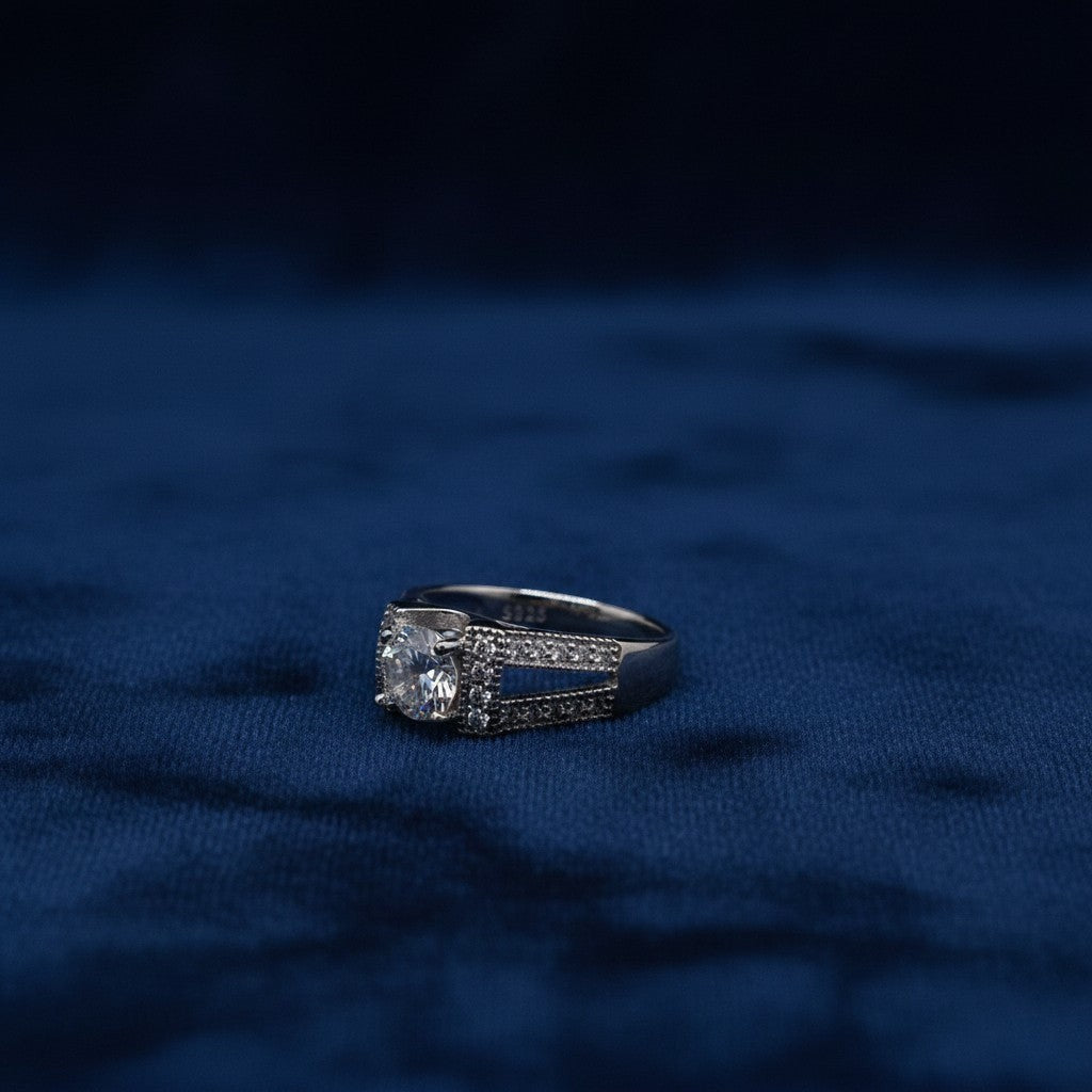 1 carat round brilliant moissanite face up sparkle fire rhodium silver ring Silverstones Pakistan