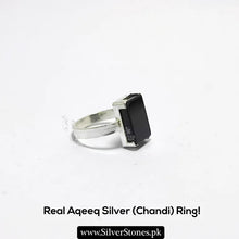 Real sqaure Aqeeq Silver (Chandi) Ring